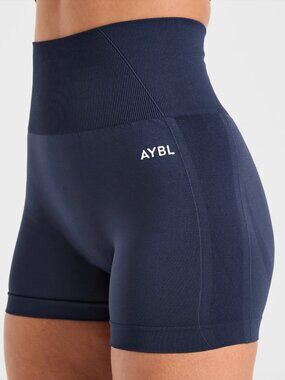 AYBL Seamless Ribbed High Rise Workout Shorts Medium Blue